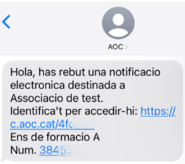 Text SMS enviat nomes a persona jurídica